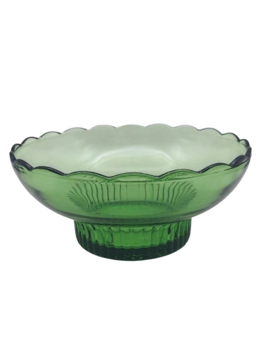 Emerald Green Glass Bowl Scalloped Pedestal E.O. Brody M2000 USA Vintage MCM